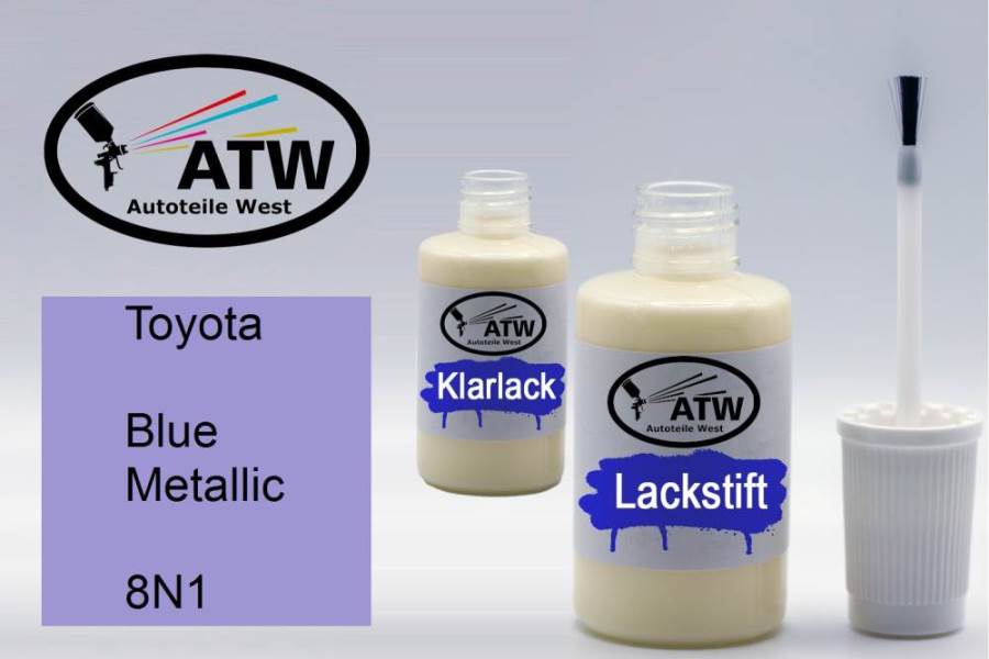 Toyota, Blue Metallic, 8N1: 20ml Lackstift + 20ml Klarlack - Set, von ATW Autoteile West.